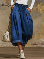 Women's Solid Color High-waisted Casual Wide-leg Jeans