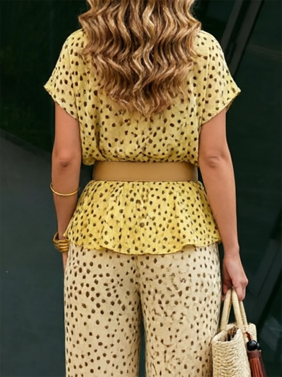 Retro Polka Dot Gradient Print Chiffon Shirt