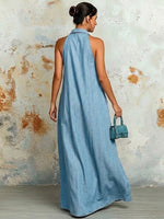 Stylish & Casual Sleeveless Denim Maxi Dress