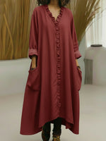 Casual Lace-trimmed V-neck Denim Dress