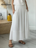 Women's Casual Patchwork White Lace Linen-cotton Skirt