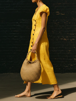 Elegant V-neck Button-up Linen Midi Dress