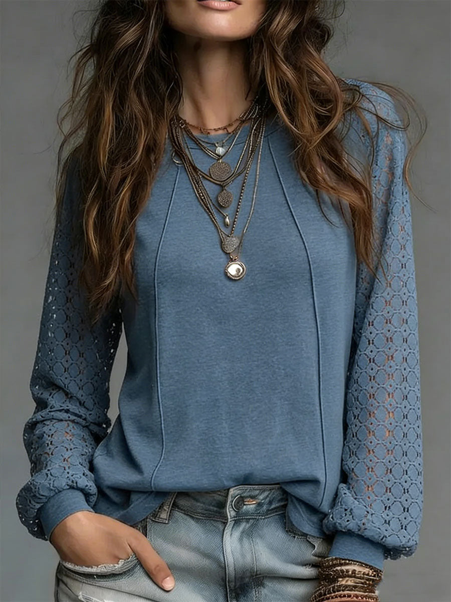 Women's Cozy Minimalist Solid-color Round Neck 100% Cotton Shirt