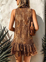 Women's Abstract Print V-neck Sleeveless Casual Loose Chiffon Dress