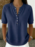 Casual Henley Collar Short-sleeve Sweatshirt