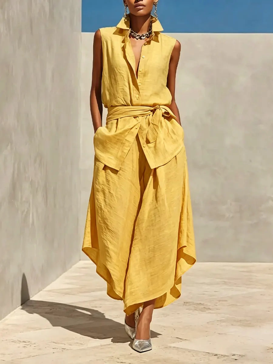 Women's Minimalist Cotton And Linen Set With A Designer Feel