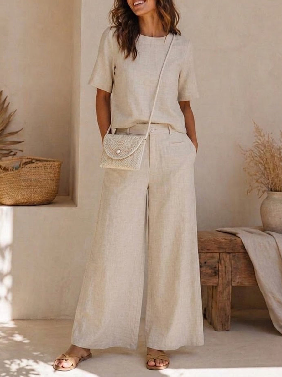Casual & Cozy Tencel-linen Two-piece Top And Pants Set