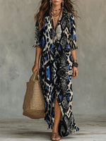 Animal Print Patchwork Decorative Pattern Women's Long Sleeve Cotton Dress