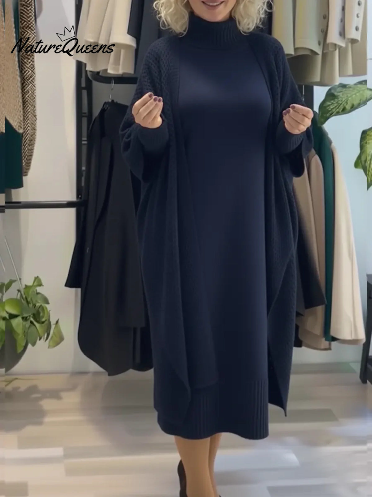 Women's Two-piece Sweater Dress And Sweater Shawl Set