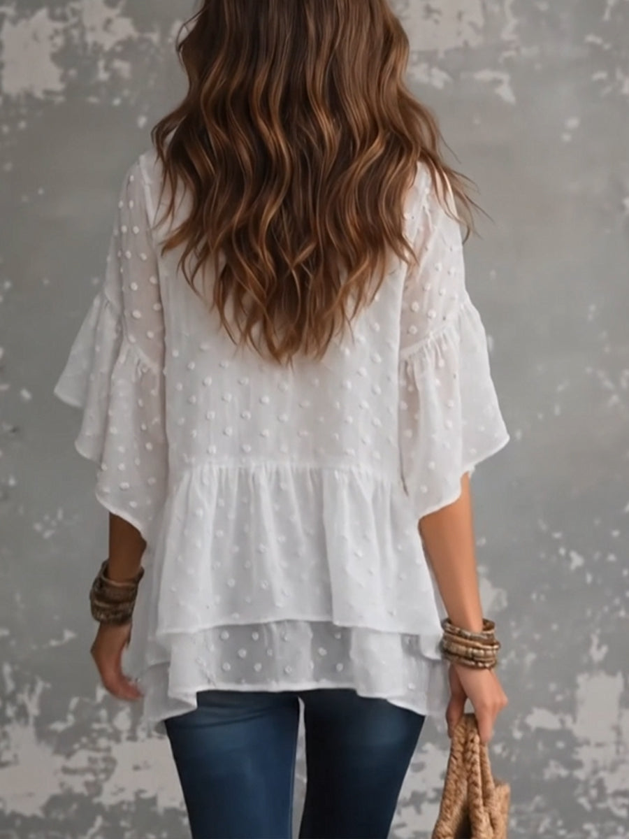 Stylish And Elegant Chiffon Shirt Featuring A Textured Polka-dot Design Created Through A Jacquard And Fil Coupé Technique.