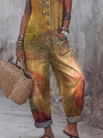 Women's Vintage Art Print Casual Jumpsuit