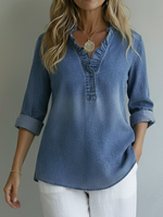 Casual Romantic Ruffled Collar Denim Shirt