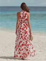 Women's Halter-neck Deep V Printed Maxi Vacation Dress