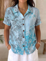 Artistic Watercolor Floral Cotton-linen Button-up Shirt
