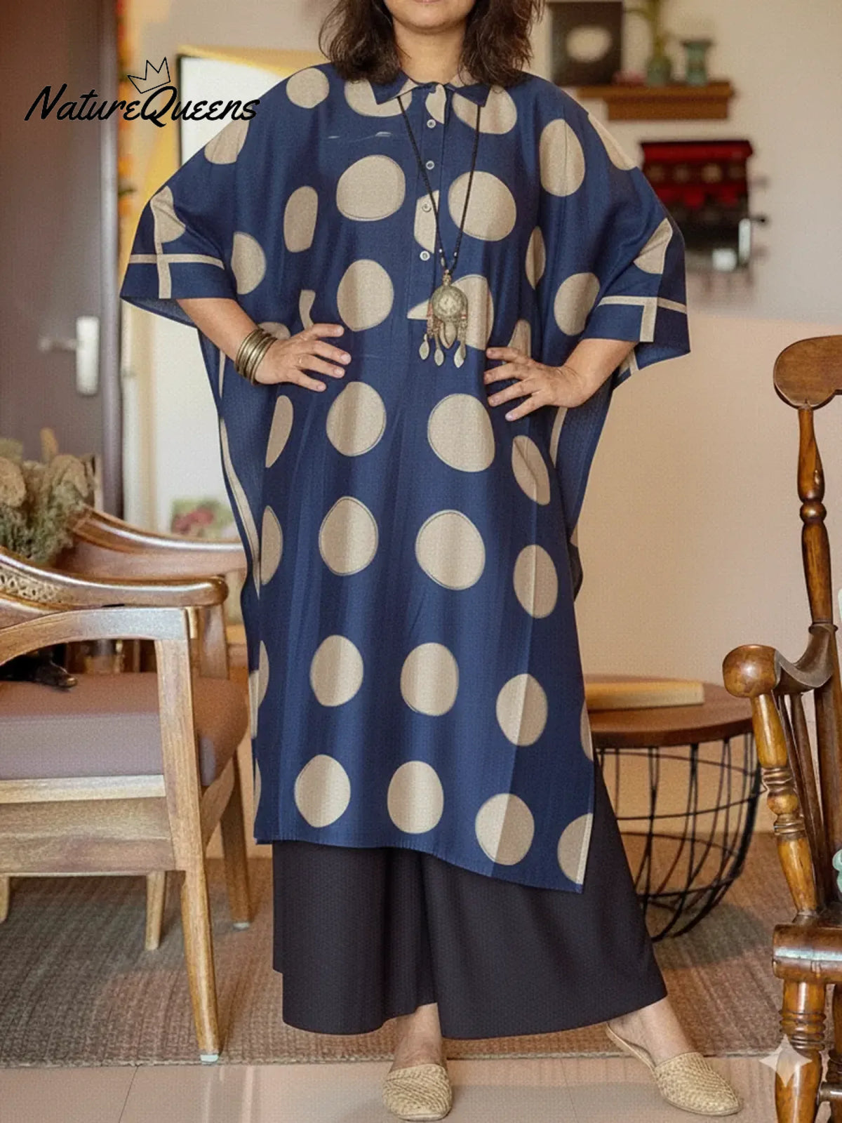 Women's Polka Dot Loose-fitting Long Top