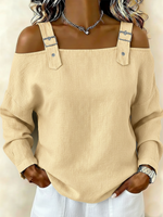 Casual Shoulder Straps Linen-cotton Shirt Top