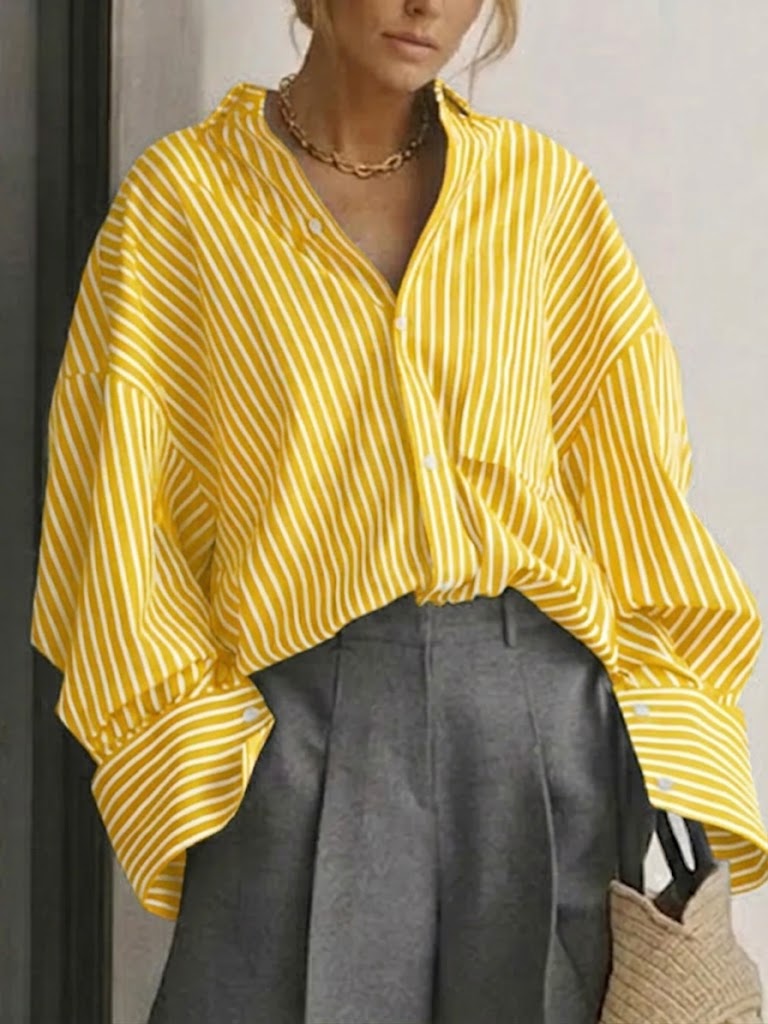 Women's Casual Design Oversized Striped Shirt
