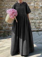 Cozy Vintage Peter Pan Collar Loose Denim Cotton Dress