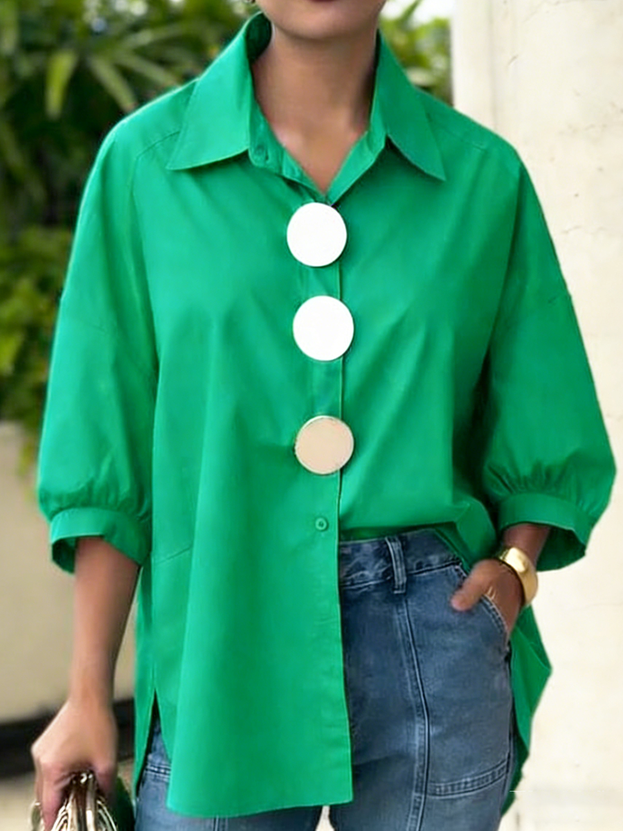 Stylish Metal Buttons Cotton-linen Short-sleeve Shirt
