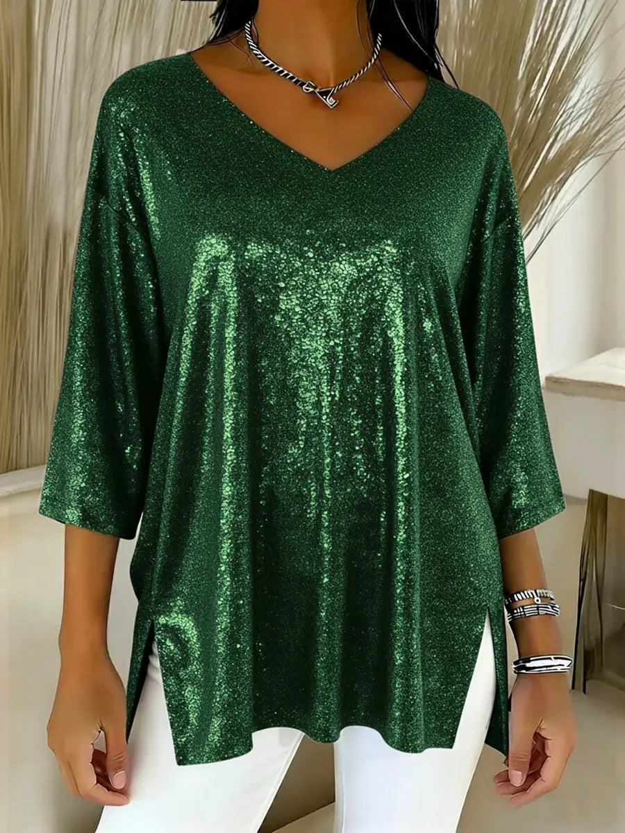 Women's Sparkly V-neck Top