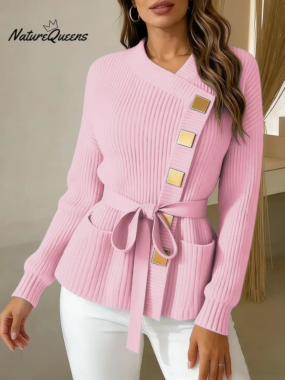 Women's Solid Color Cardigan Collar Long Sleeve Casual Loose Knit Top