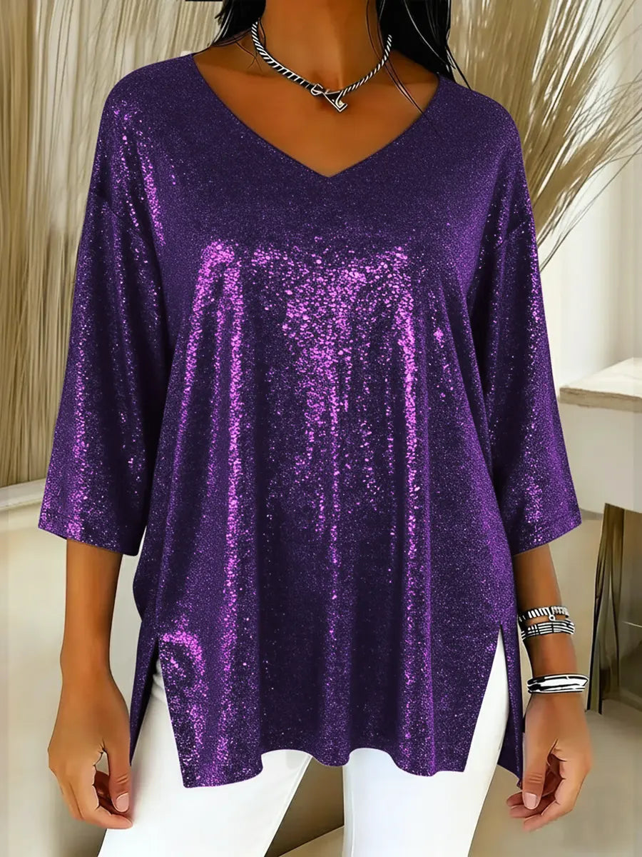 Women's Sparkly V-neck Top
