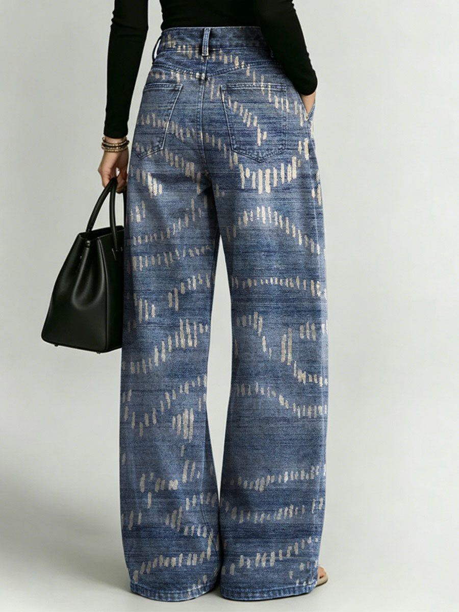 Women's Retro Colors Geometry Print Casual Straight-leg Pants