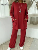 Women's Comfortable Stretch Cotton Top And Pants Two-piece Set