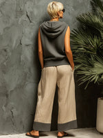 Casual Color-block Linen And Cotton Trousers