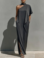 Women's Solid-color Off-shoulder Short-sleeve Casual Loose Satin Dress