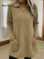 Cozy Polo-neck Coral Fleece Sweatshirt