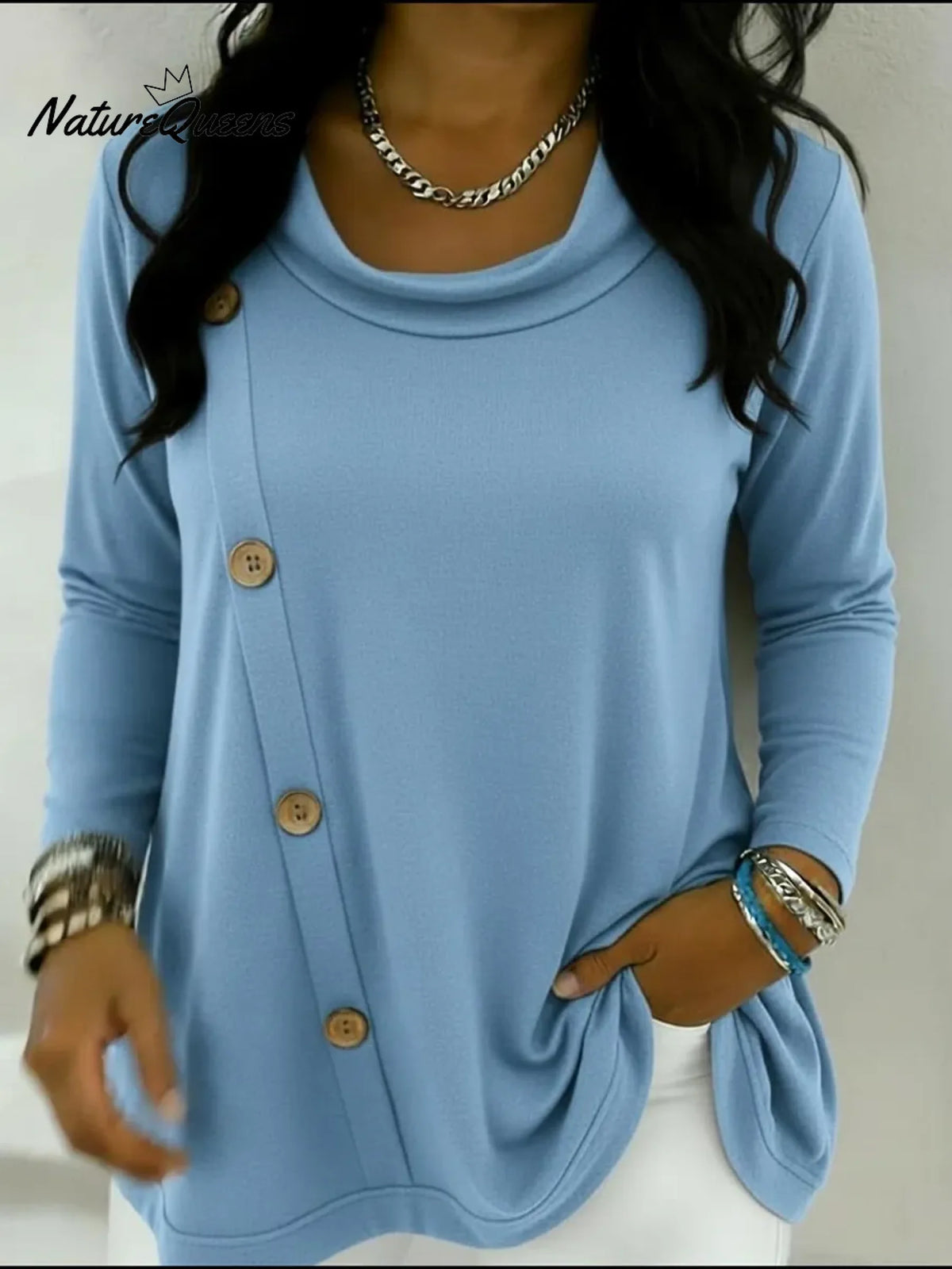 Vintage Cowl Neck Button-down Top