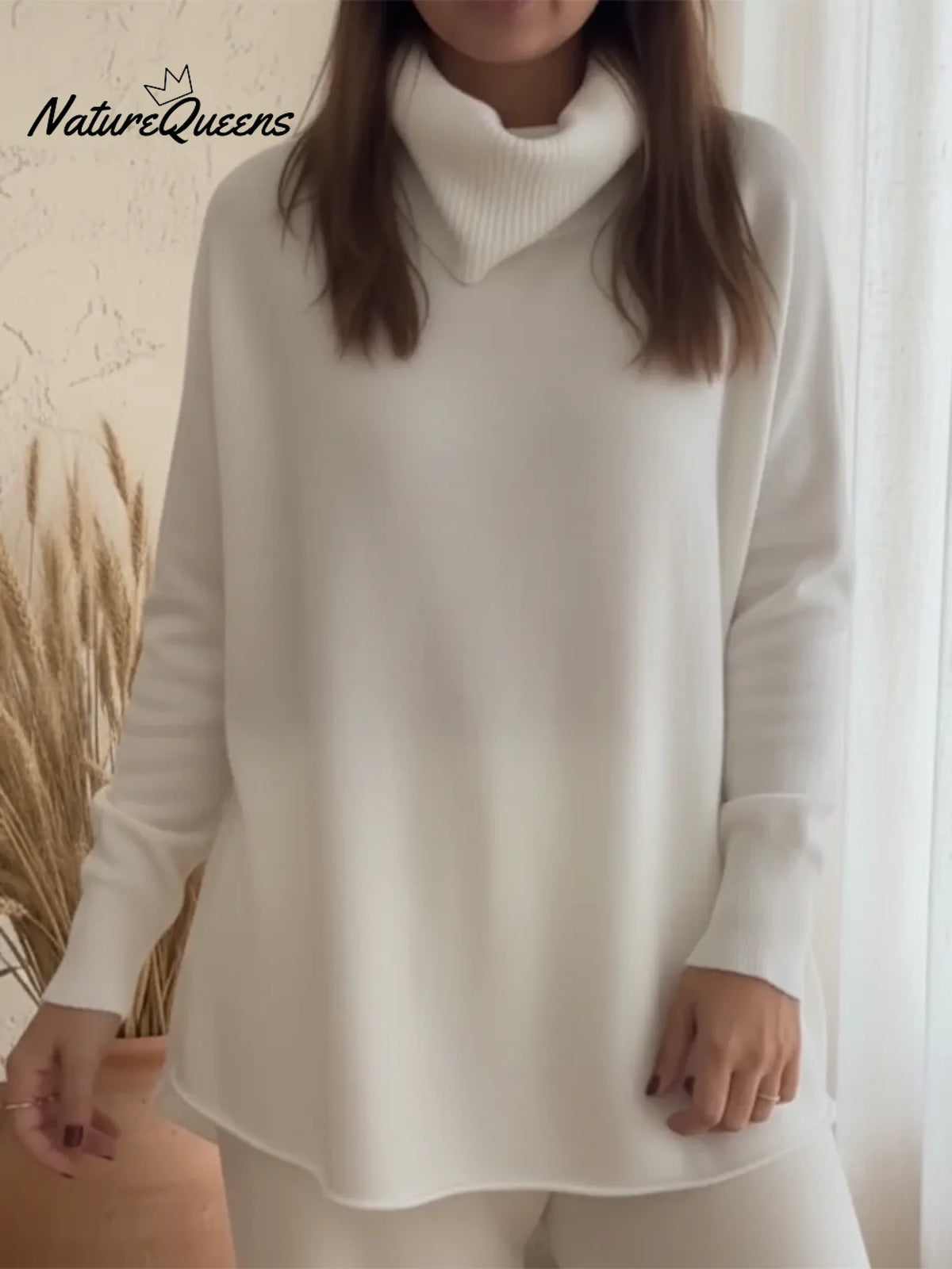 Casual Scarf Collar Solid Color A-line Sweater Top