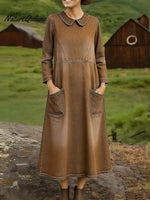 Women's Spring Peter Pan Collar Long-sleeved Casual Loose Denim Dress