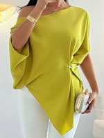 Elegant Off-shoulder Asymmetrical Design Buttoned Blouse