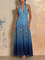 Gradient Leopard Print Halter Maxi Dress