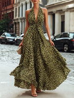 Women's Retro Leopard Art Print Sleeveless Stylish Casual Maxi Dress
