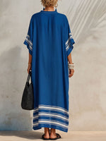 Women's V-neck 3/4-sleeve Casual Loose-fit Cotton-linen Dress