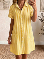 Women's Vibrant Striped Print Casual Pocket Cotton Dress