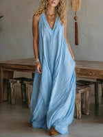 Women's Casual Sleeveless Loose Pocket Vest Long Dress