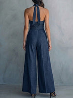 Women's Deep V-neck Cotton And Linen Jumpsuit