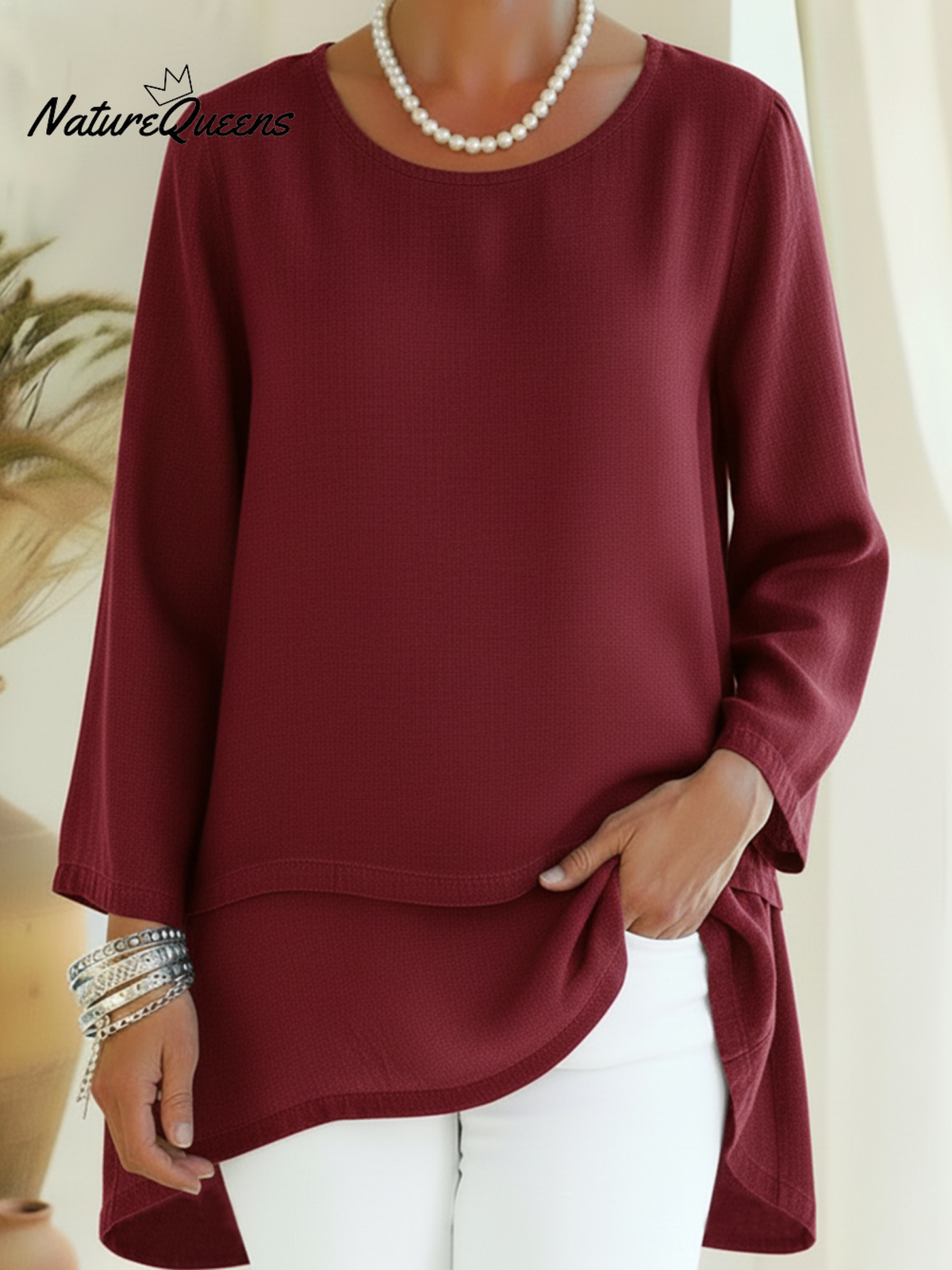 Elegant Double-layered Hem Denim Shirt Top