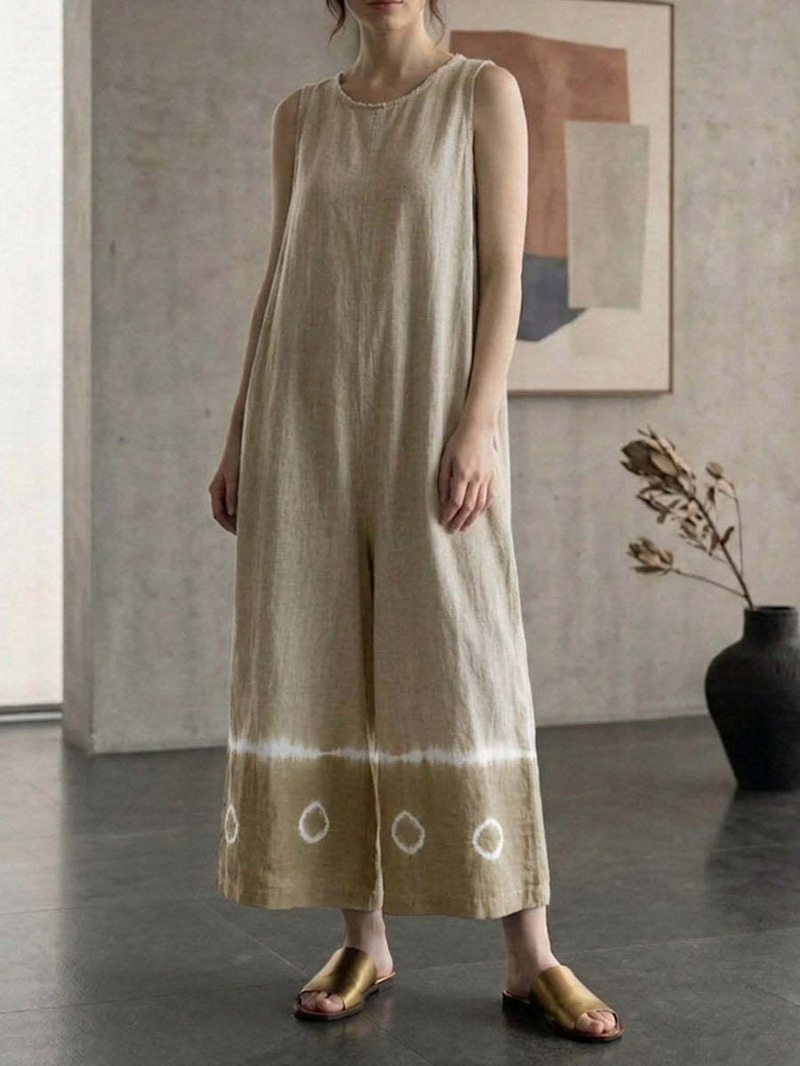 Women's Crew Neck Sleeveless Casual Loose-fit Cotton Dress
