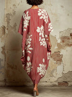 Women's Abstract Print V-neck 3/4-sleeve Casual Loose Cotton-linen Dress