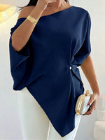 Elegant Off-shoulder Asymmetrical Design Buttoned Blouse