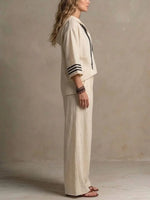 Women's Casual Relaxed Hoodie And Wide-leg Pants Cotton-linen Set