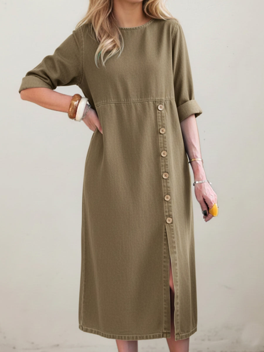 Retro Button-up Denim Cotton Dress