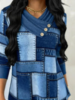 Artistic Patchwork Print Button-up Pullover Top