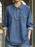 Women's Casual Washed Cotton Denim Shirt