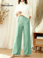 Women's Solid Color High-waisted Casual Loose Linen Wide-leg Pants
